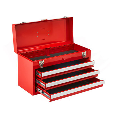 Tool Box 20.5-Inch Portable Metal Tool Box With 3 Drawers Tool Organizer Red