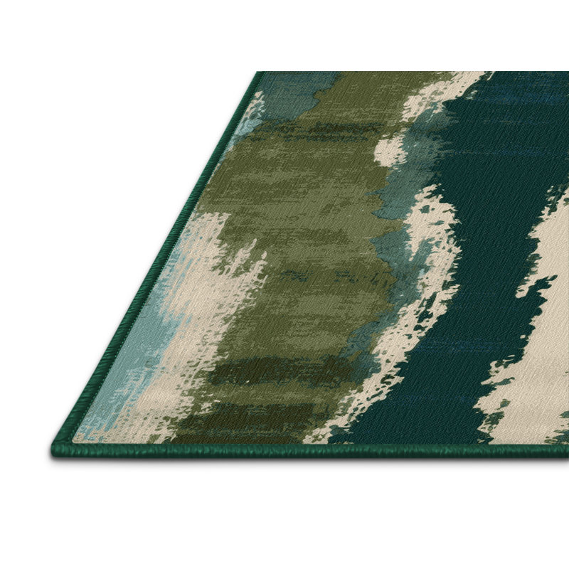 Tapis vert aquarelle lavable à la machine, Rectangle 7 pi x 9 pi