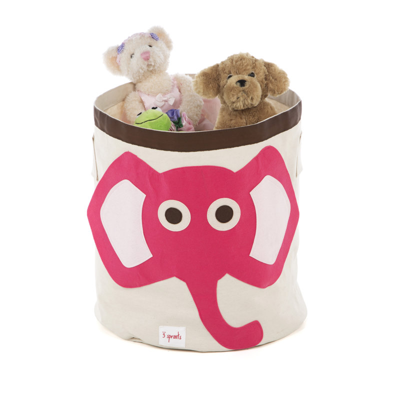 3 Sprouts - Canvas Storage Bin - Laundry and Toy Basket for Baby and Kids - Elephant, Pink Elephant