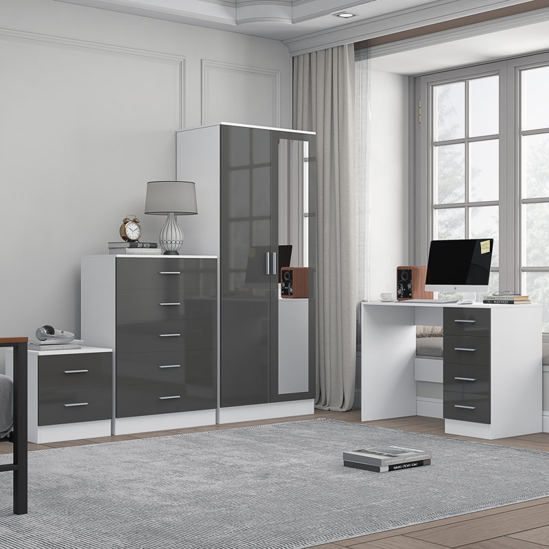 Eva Piece Bedroom Set, Grey Gloss / Matt White