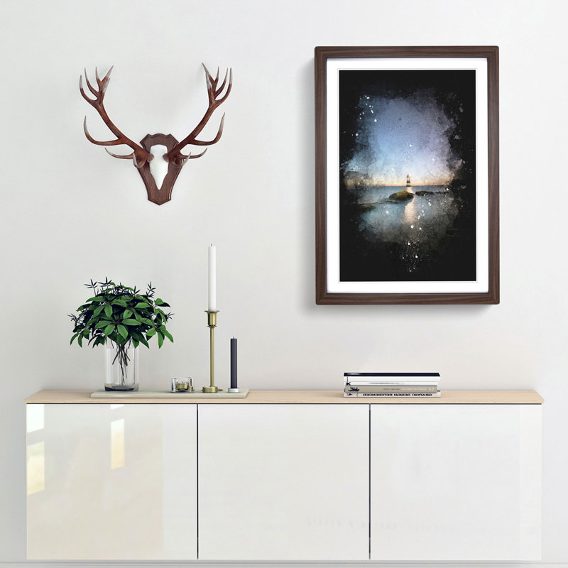 Penmon Lighthouse in Anglesey Wales - Picture Frame Graphic Art Print, Walnut Framed, 87cm H x 62cm W x 2cm D