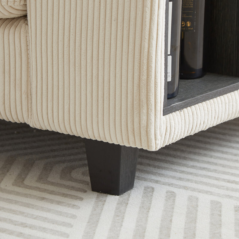 L-shaped Modular With Storage And Corduroy For Home Office High Sponge Filled Sectional Cup Holder, Beige