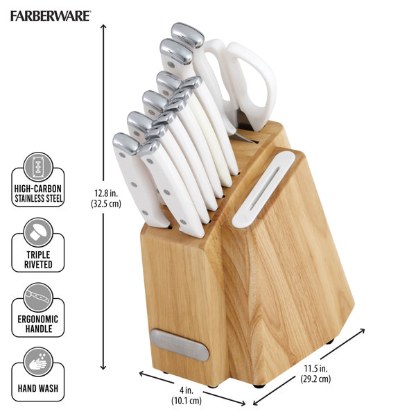 Farberware 14-Piece Knife Set with Built-In Edgekeeper Knife Sharpener and  White Accents - High-Carbon Stainless Steel with Ergonomic Handles, with  Acacia Block & Reviews