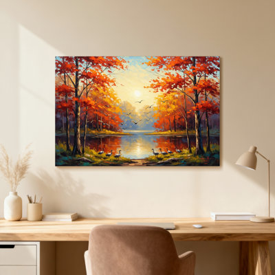 Plantes et fleurs Arbres d'automne Oiseaux du lac Coucher de soleil Reflet Scène de nature