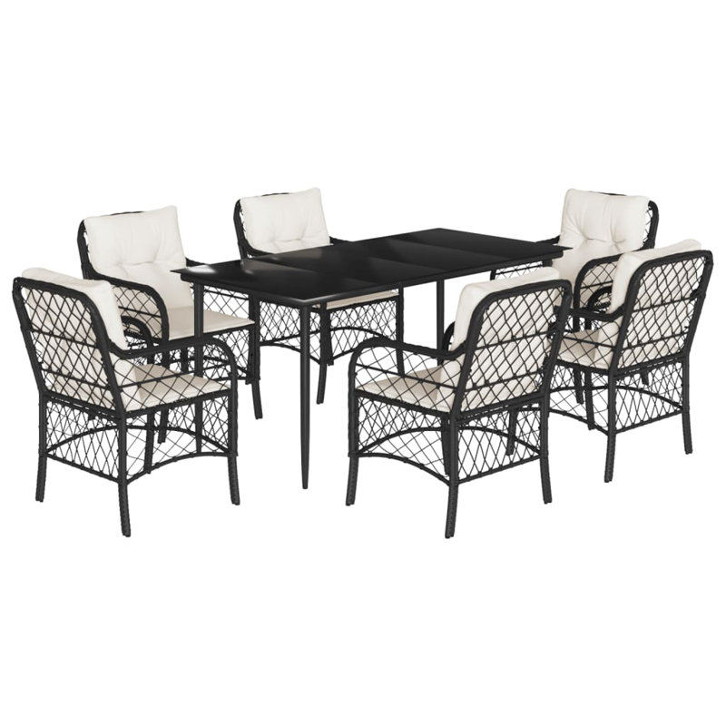  Ensemble de salle à manger de jardin noir et blanc crème, Blanc, crème, Noir