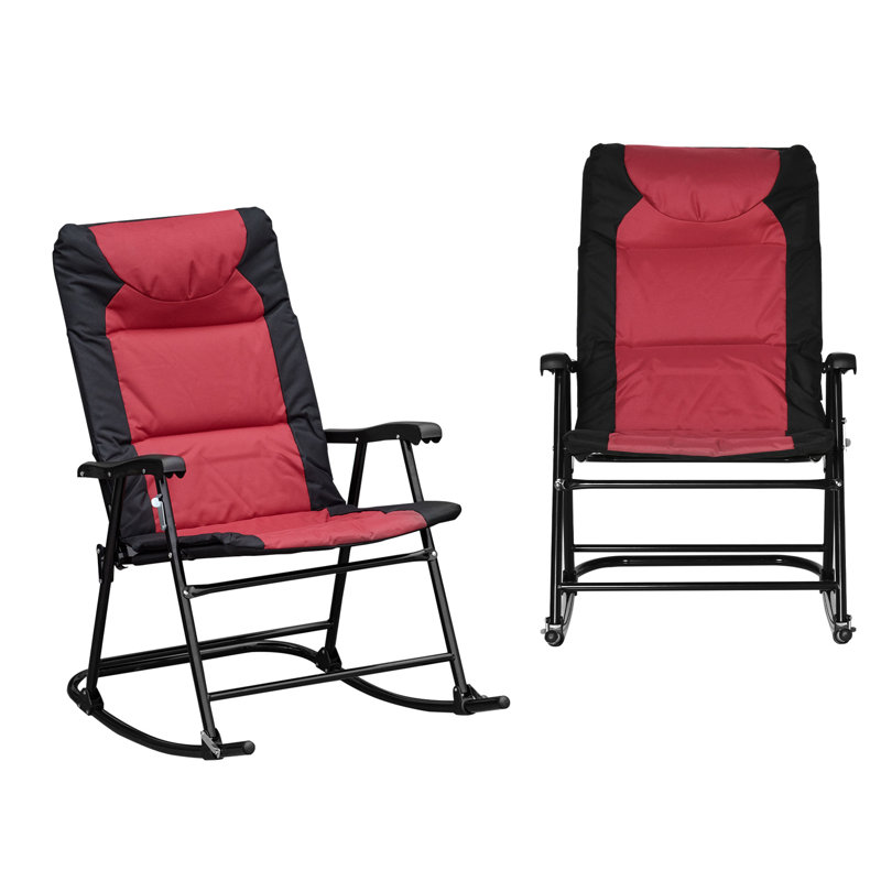 Garrett 2 Piece Outdoor Patio Furniture Set with 2 Folding Padded Rocking Chairs, Bistro Style for Porch, Camping, Balcony