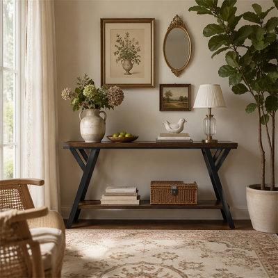 70.9" Console Table, Industrial Sofa Table Behind Couch with 2-Tier Storage Shelf