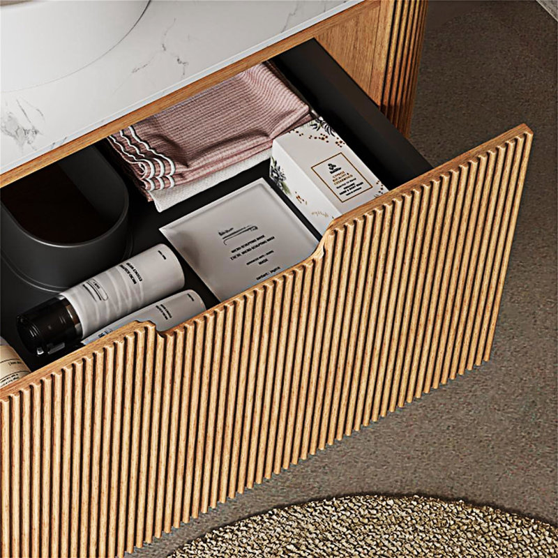 Meuble-lavabo mural flottant avec lavabo, Bois naturel, 24"