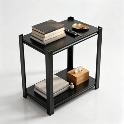 2 Tier End Table Metal 14"W×12"D×22"H Sofa Side Industrial Table 1200LBS Heavy Duty Storage Shelf Apartment Living Room