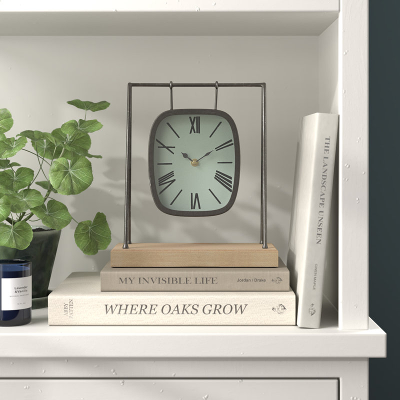 Horloge de table analogique à quartz en acier inoxydable gris