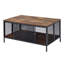 Table basse rectangulaire avec plateau pliable, plateau en chêne antique et base en filet de métal noir, 1 compartiment 4 portes coulissantes, 41 po de style industriel en profondeur, placage de papier sur un plateau en bois, largeur en fer de 22 po