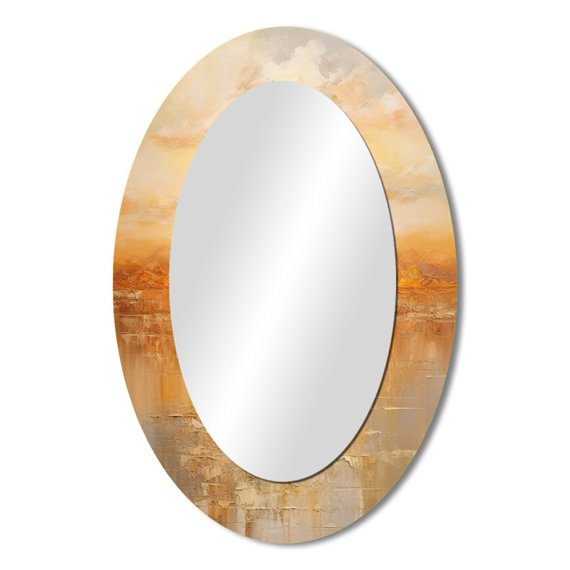 Bold Sunset Golden Collage II - grand miroir mural ovale sur métal, 36 po x 24 po