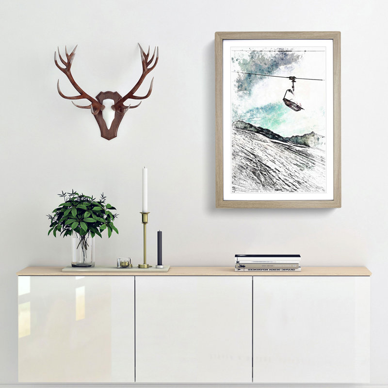 Ski Lift in the Alps in Abstract - Picture Frame Painting Print, 48cm H x 36cm W x 2cm D, Oak Framed