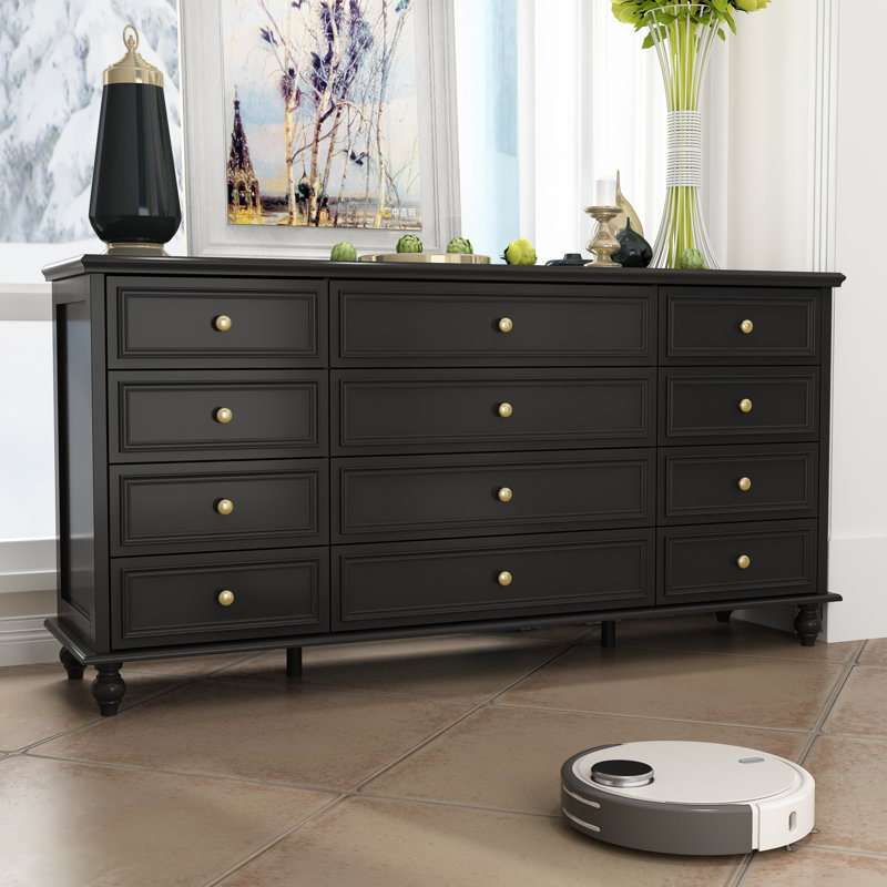 12-Drawer Accent Chest With Elegent Design, Black