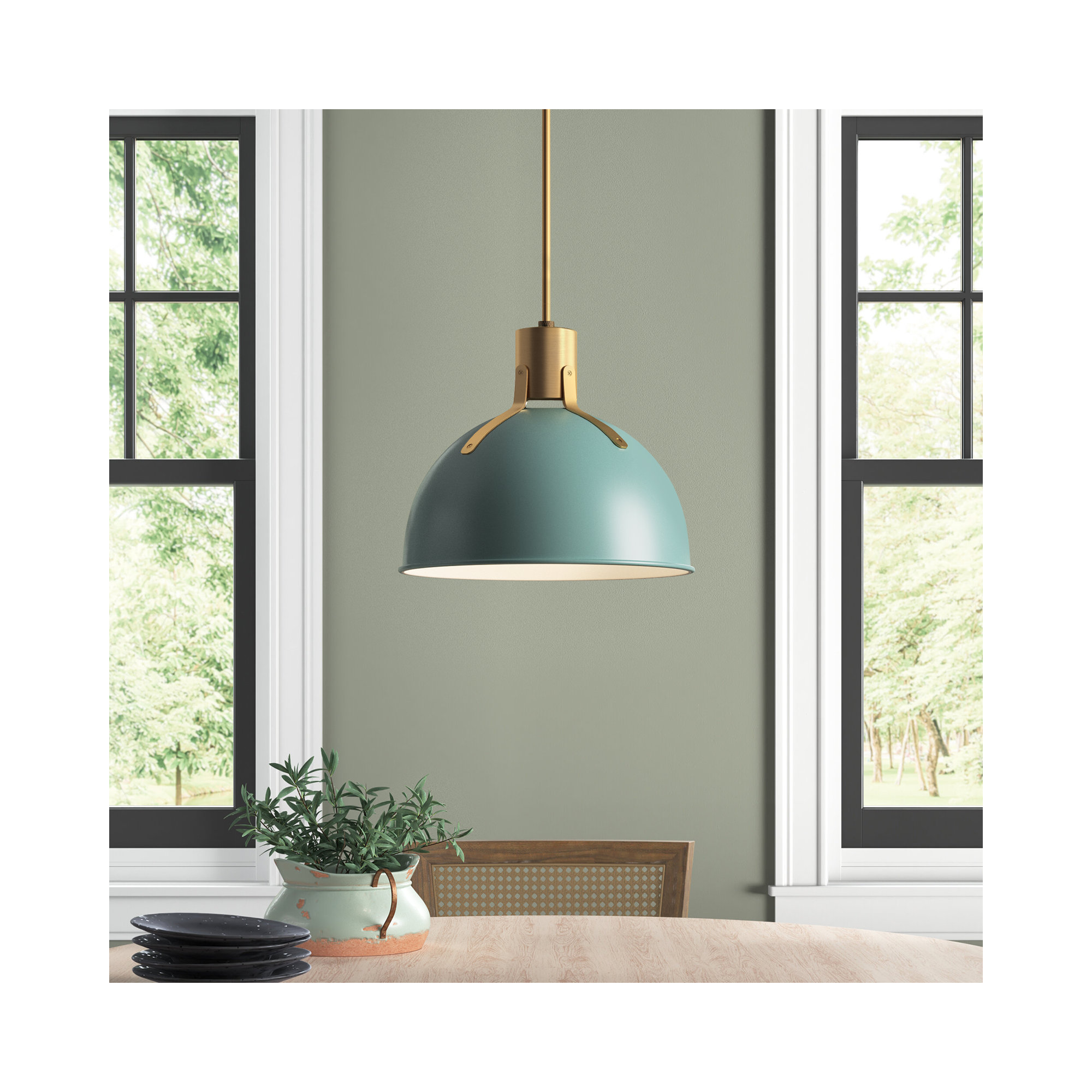 Clendon Single Light Dimmable Pendant, 12.25" H x 14" W x 14" D, Sage Green, Sage Green