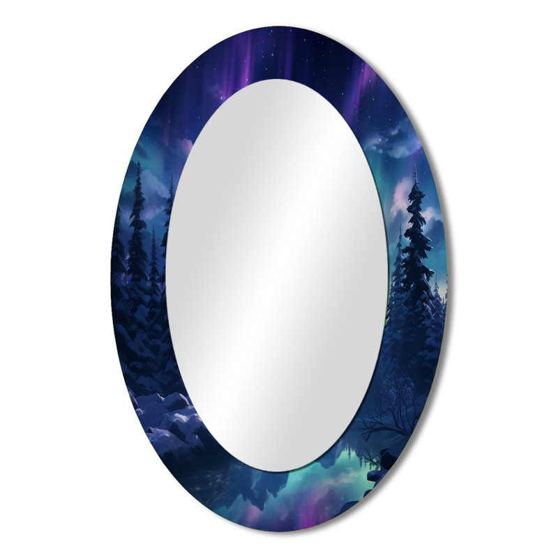 Northern Lights I - Miroir décoratif ovale sur métal, 36 po x 24 po