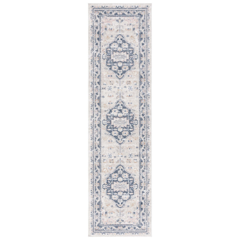 Hulme Oriental Area Rug in Beige/Navy, Runner 2'2" x 8'