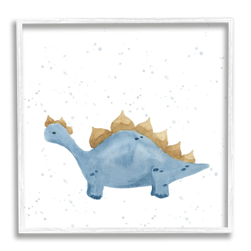 Dinosaure stégosaure bleu pastel - impression, H 17 po x l 17 po x P 1,5 po, Giclée encadrée blanc bord de mer