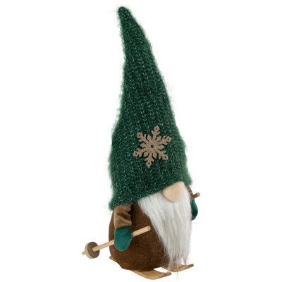 12" Skiing Gnome in Green Knit Hat Christmas Decoration