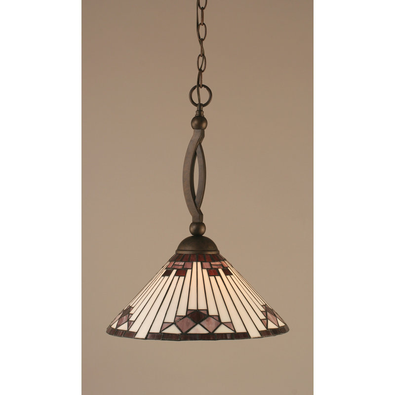 Bow Chain Hung Pendant Glass, Onyx, 20.25", Pearl and Black Flair Tiffany