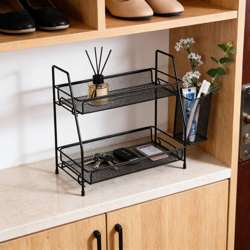 2-Tier Bathroom Countertop Organizer,Skincare, Makeup Countertop Organizers, Black