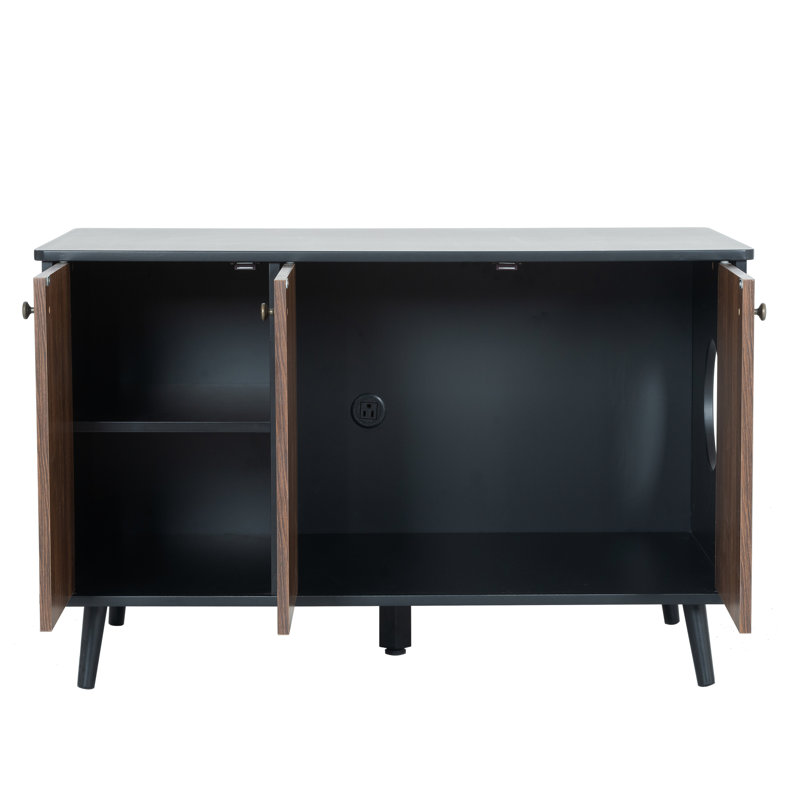 Grand bac à litière pour chat avec 3 portes, fiche cachée, plateau de table arrondi, peut être utilisé comme table d'appoint, noir et noyer