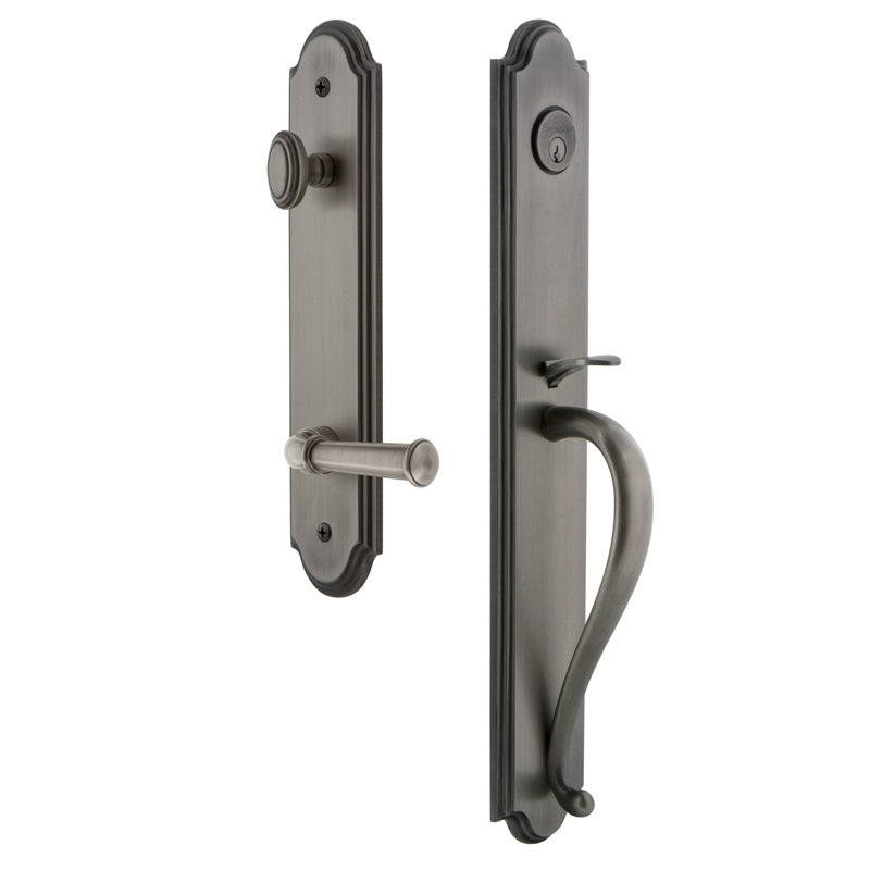 Complete Inactive Arc Dummy Handleset with Georgetown Lever and Rosette, Antique Pewter, Right