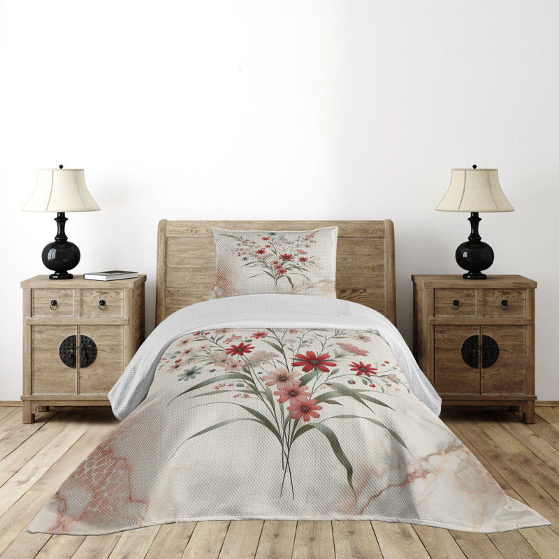 Polyester Floral Coverlet, Twin Coverlet + 1 Standard Shams