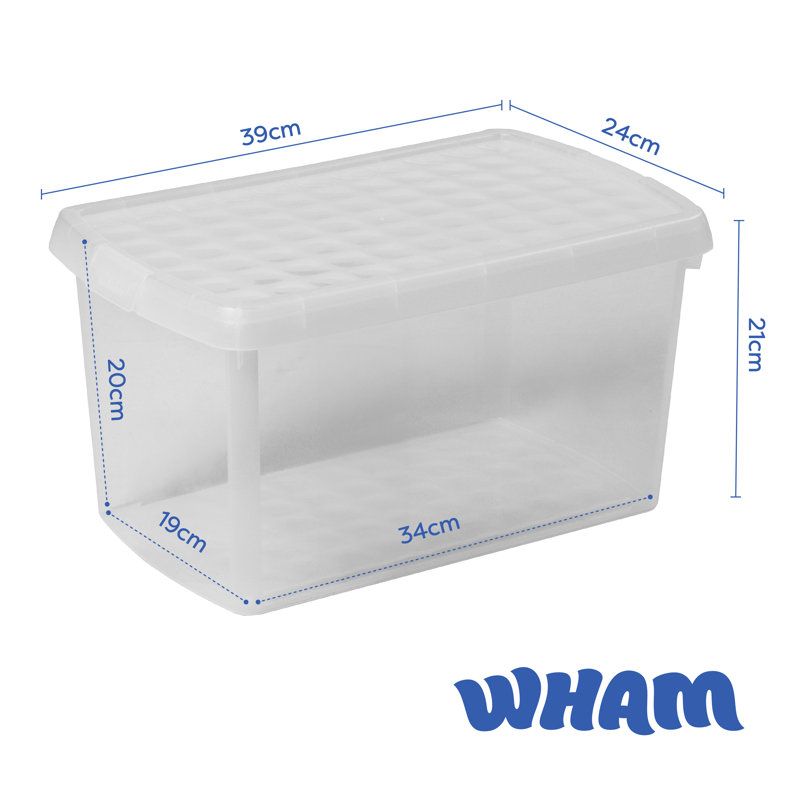 Wham Clip 4x 14L Rectangular Plastic Storage Boxes with Secure Clip Lock Lids Clear/Clear/Clear