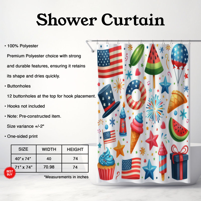 Rideau de douche standard 1 pièce Kenneisha, H 74 po x l 71 po