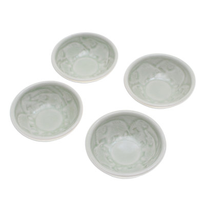 Latitude Run® Handmade Elephant Herd Celadon Ceramic Appetizer Bowls