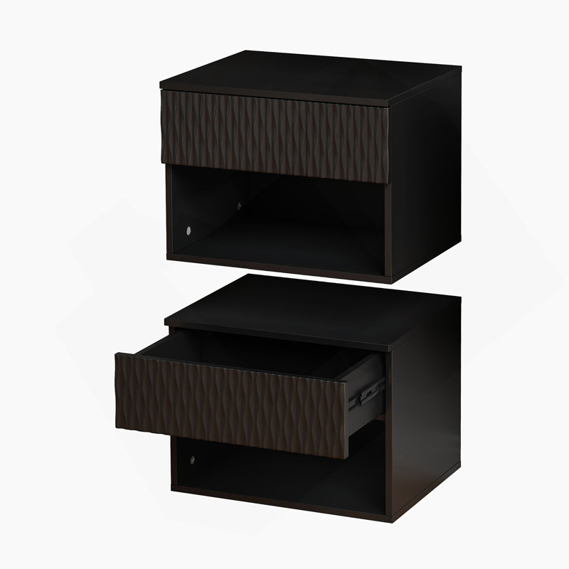 Ensemble de 2 tables de chevet avec tiroir, tablette de rangement ouverte pour chambre à coucher, Noir