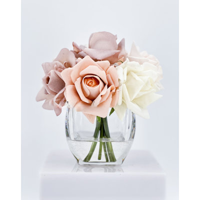 Real Touch Roses Arrangement In Vase, French Country Style Artificial Flowers