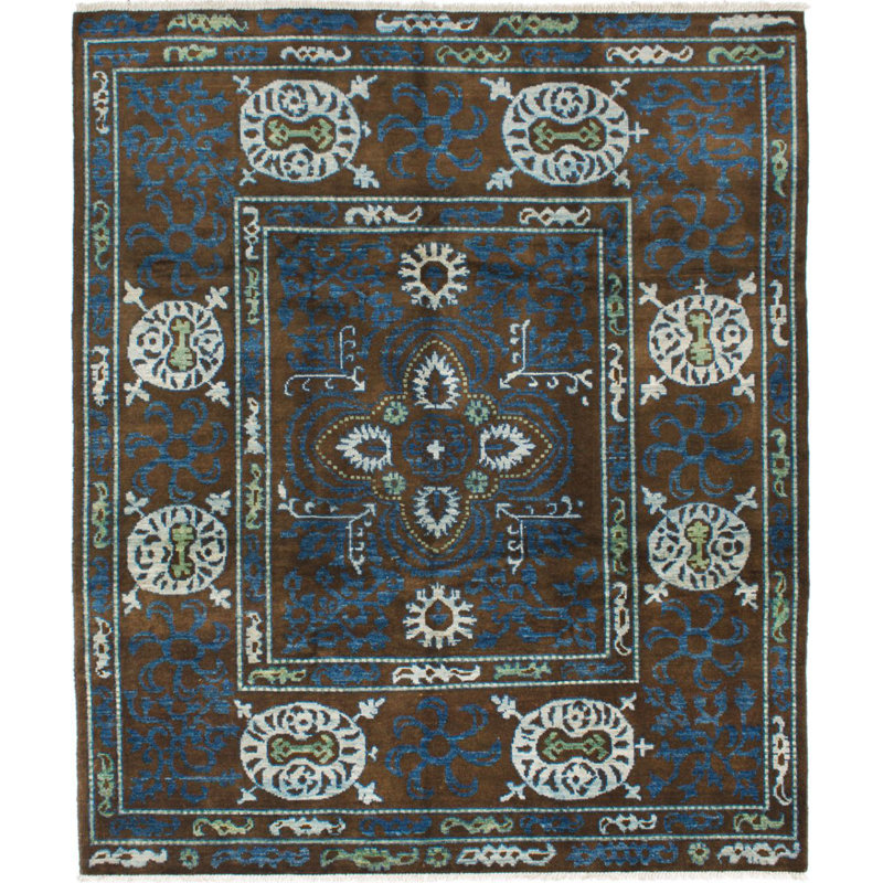 Tapis intérieur en laine 8 pi 4 po x 9 pi 1 po "one-of-kind" noué la 1980 koliai brown Céline