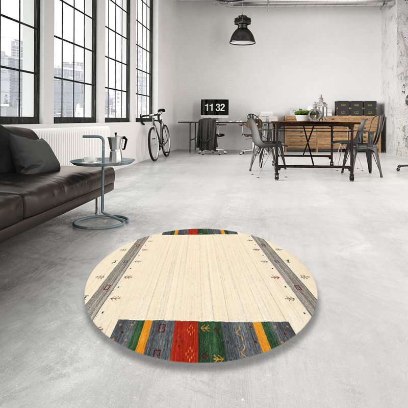 Tapis de zone rouge/beige contemporaine Chugg, Rond 8 pi