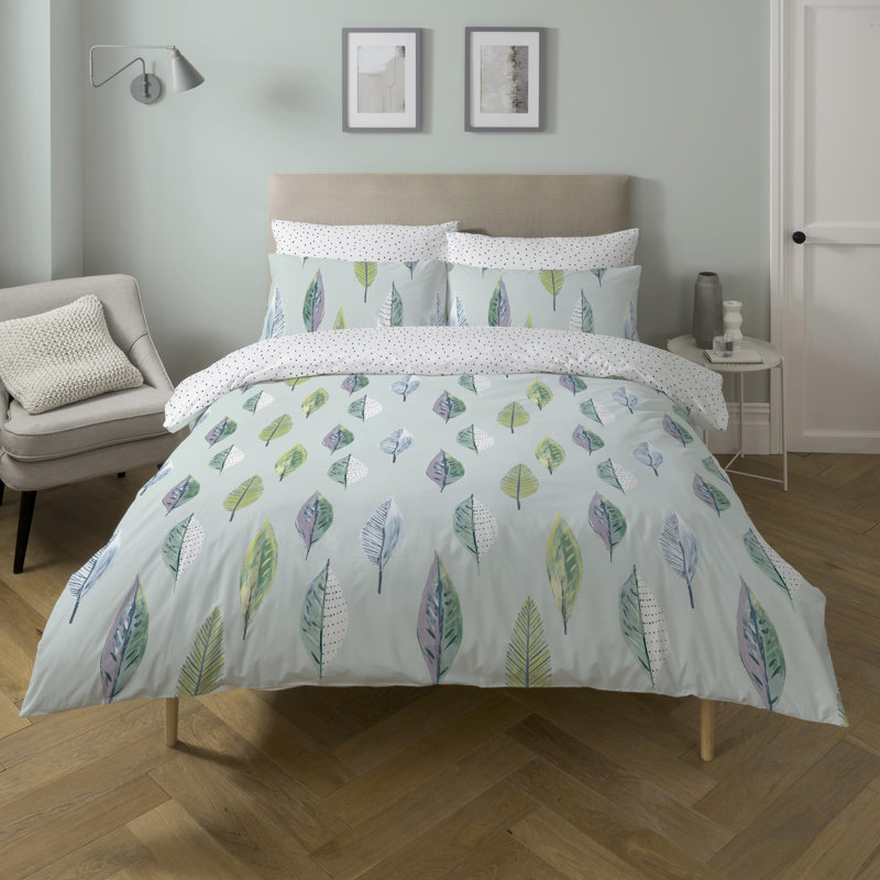 Loire Scandi Leaf Reversible Duvet Cover Set with Pillowcases Quilt Cover Soft and Breathable, Off White