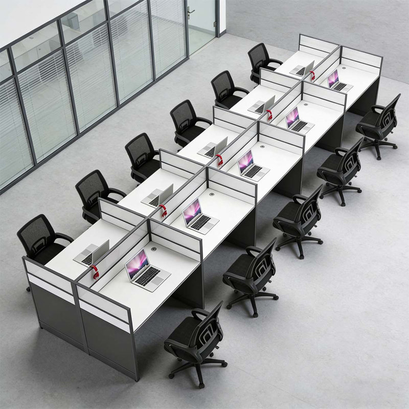 Bureau rectangulaire pour 10 personnes, bureau d'ordinateur, équipé d'un dispositif de gestion des câbles et d'une chaise de bureau
