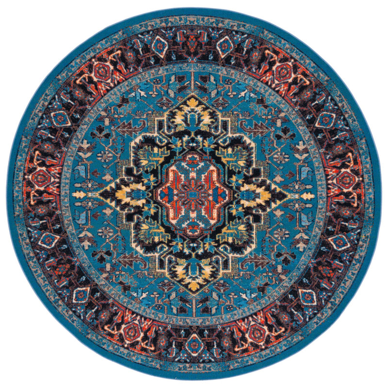 Tapis oriental bleu / rouge Chenoweth, Rond 6 pi 7 po