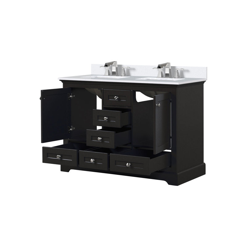Meuble-lavabo double avec plateau en marbre de culture, Espresso
