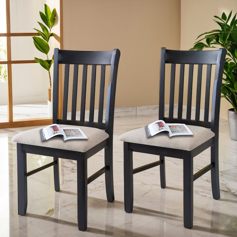 Chaise de salle à manger en bois massif, Noir, noir, noir, noir, Beige