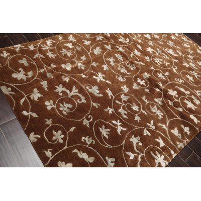 Tapis brun noué à la main de conception unique 5 pi 8 po x 8 pi 5 po Kaci-Lei