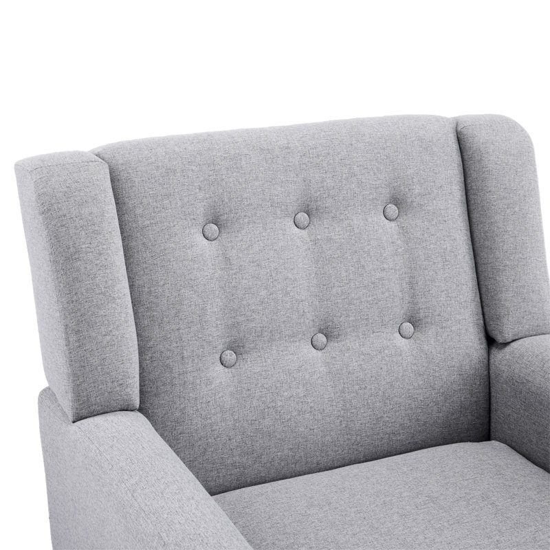 Tufted Linen Upholstered Accent Armchair With Solid Wood Leg, 1, Light Gray