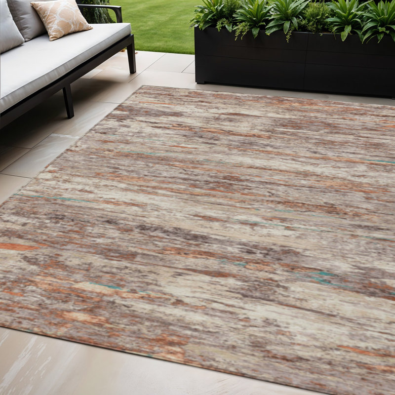 Tapis extérieur lavable abstrait en terre cuite et beige 5 pi x 8 pi