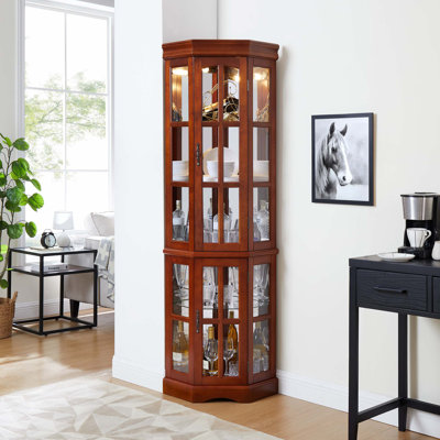 Corner Curio Cabinet with 5 Shelves and Lighting System(light bulb not included)