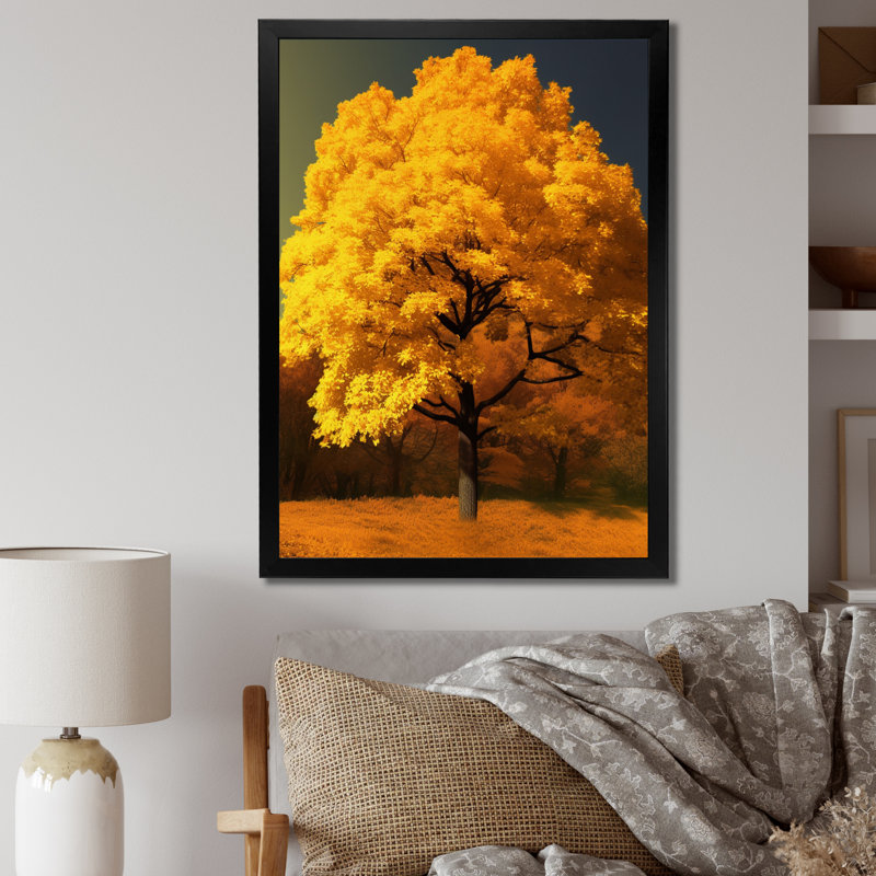 Le plus bel arbre jaune sur toile, Cadre simple noir, H 20 po x l 12 po x P 1 po