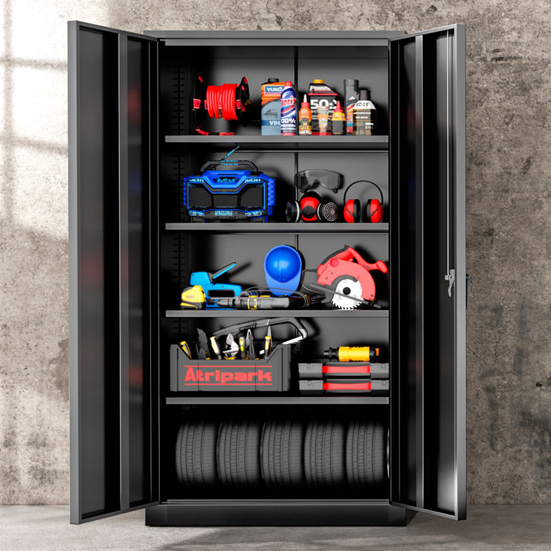 36'' W Metal Garage Storage Cabinets with 4 Adjustable Shelves and Lockable doors ( 72'' H x 36'' W x 18'' D), Black
