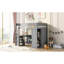 Lit mezzanine double avec placards, 2 bureaux et une armoire en gris - Produit compact permettant d'économiser de l'espace-117515027-117515029