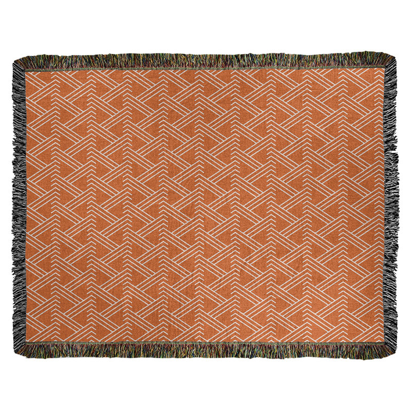 Couverture en coton tissé zigzag classique, L 60 po x L 80 po, Orange