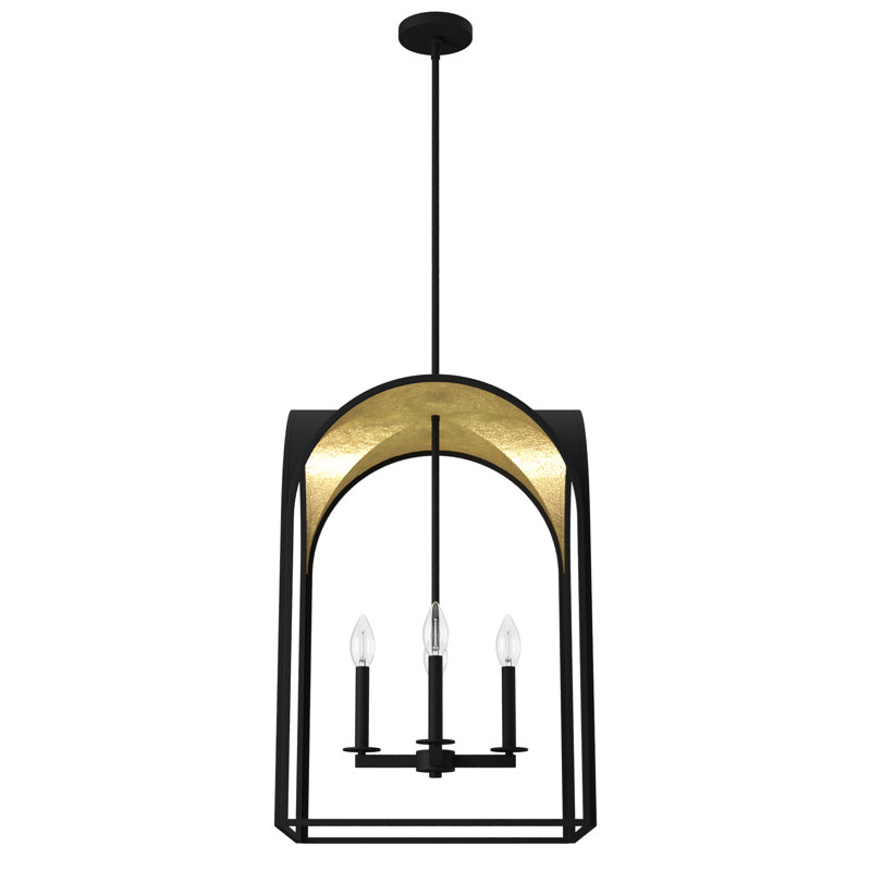 Dukestown 4 Light 18 inch Lantern Pendant, Natural Iron/Gold Leaf