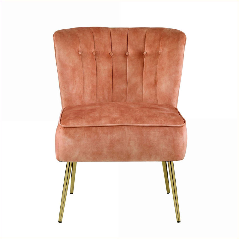 Accent Chair Living Room Single Seating rich orange Velvet Tufted Wingback Compact Functional Size